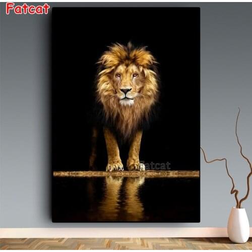 African Wild Lions Diamond Painting Black And Gold Animals Cross Stitch Diy 5D Embroidery Mosaic Home Decor PP520