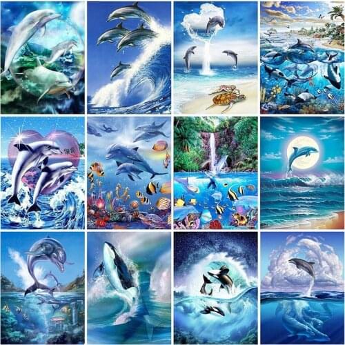 Diamond Painting Kits Full Round With AB Drill 5D DIY Animals Diamond Embroidery Dolphin Rhinestone Mosaic Crafts Diamond Art