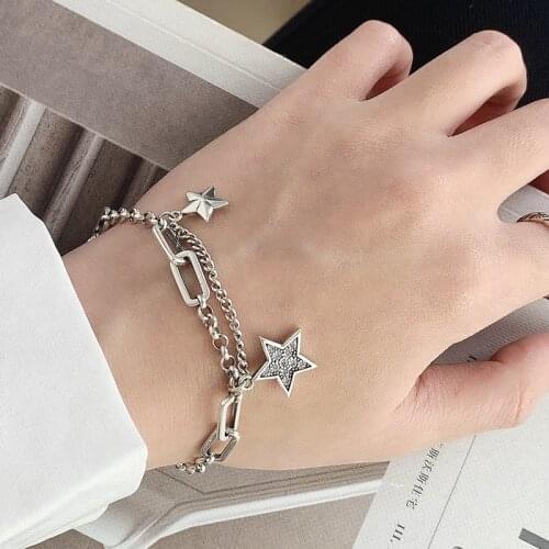 Hiphop Punk Crystal Star Bracelet 925 Sterling Silver Charm Bracelet & Bangle For Women Wedding Jewelry Gift SL275