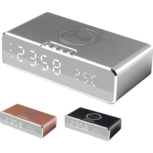 Digital Alarm Clock LED Electronic Desktop Clock Home Decor Table Clock with Smart QI Wireless Charger Quick Charging for Phone