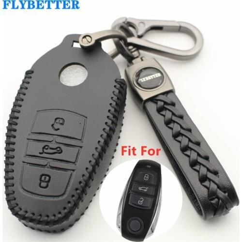 FLYBETTER Genuine Leather 3Button Keyless Entry Smart Key Case Cover For Vw Touareg L624