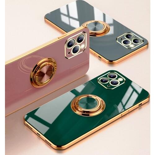 For iPhone 12 Pro Case Luxury Finger Ring Plating Phone Case For iPhone 11 Pro XS Max XR X 7 8 Plus Soft TPU Bumper Back Cover