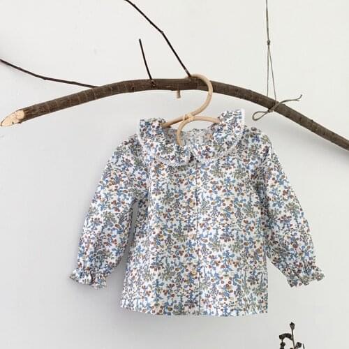 Flower Kids Baby Girls Blouse Shirt 2020 Spring Fashion Girls Floral Shirt Long Sleeve Blue Flower Printed Girls Blouse Shirt