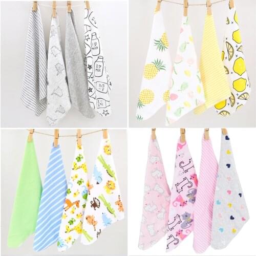 H13 baby small square Hand Towel / feeding napkin soft cotton cloth Yellow letters pattern 4 pcs installed size 28 * 28 cm