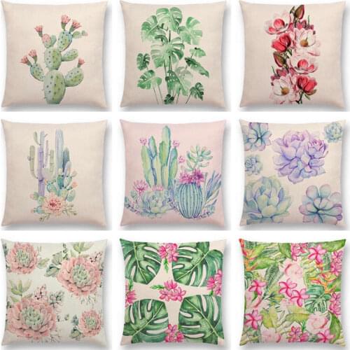 Hot Sale Watercolor Plants Cactus Tropical Flowers Jungle Leaves Colorful Garden Magnolia Pastel Cushion Decor Sofa Throw Pillow