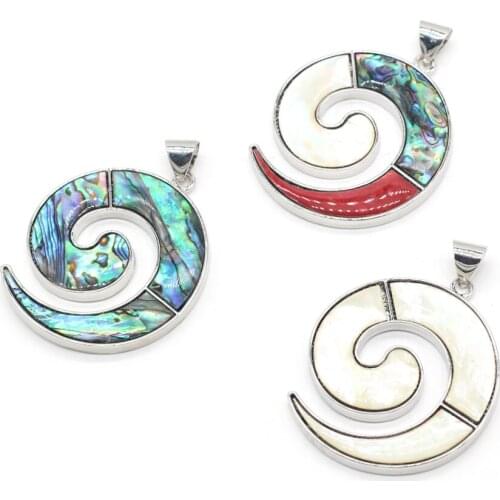 Natural Abalone Pendant Silver-plated Alloy Pendant for Jewelry Making DIY Necklace Earring Craft 40x50mm
