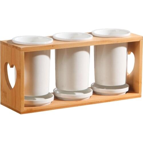 Ceramic hollow chopstick tube holder with drain box Three tube moisture-proof mold cage Bone china chopstick tube