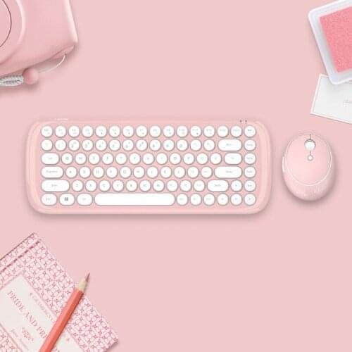 Wireless Keyboard and Mouse Set for Computer Laptop Mac 2.4G USB Cute keyboard Round Button Keycap for Office Home