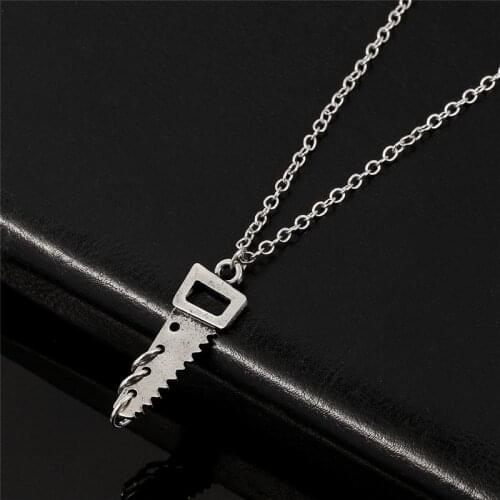 Punk Chainsaw Circle Necklace Cool Hip-Hop RAP Street Men and Women Pendant Silver Color Classic Chain Necklace Jewelry Gift