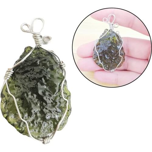 Crystal Irregular Moldavite Pendant Natural Energy Stone for Women Girls
