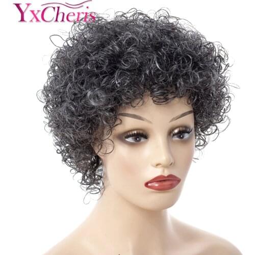 Kinky Curly Afro Wig Gray 6inch Short Wigs for Women Synthetic Hair YxCheris