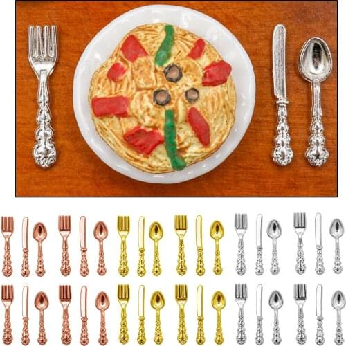 Dollhouse Mini Tableware 1:12 Alloy Knife Fork Spoon Set Kitchen Accessories