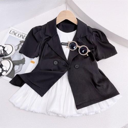 Summer Teen Girls Clothing Set 2021 Children formal Solid color suit coat Short skirt 2Pcs Kids Outfits Girl Clothes For 1 -14y