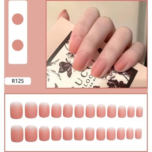 LiuLiu 24pcs/Set Short False Nails Summer Fake Nail Girls Nail Art Press on Fake Nails With Glue