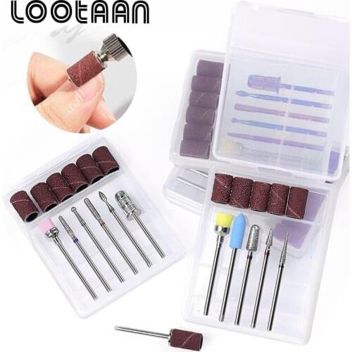 Lootaan 1 Box Alloy Grinding Nail Art Drill Bits Multi-function Professional For Electric Manicure Polishing Milling Head Kit