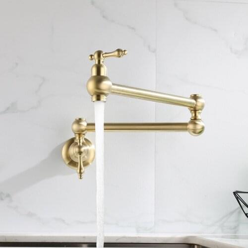 Brushed gold brass kitchen faucet single cold kitchen sink faucet single hole two handle faucet wall mounted Foldable faucet