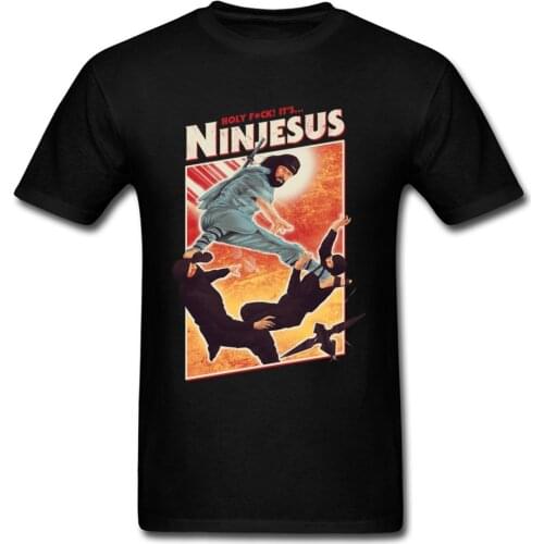 Ninjesus Funny Character T-shirt Men 3D Tops Ninja Tee Shirts Jesus Black T Shirt Summer Cotton Clothing Kung Fu Tshirt