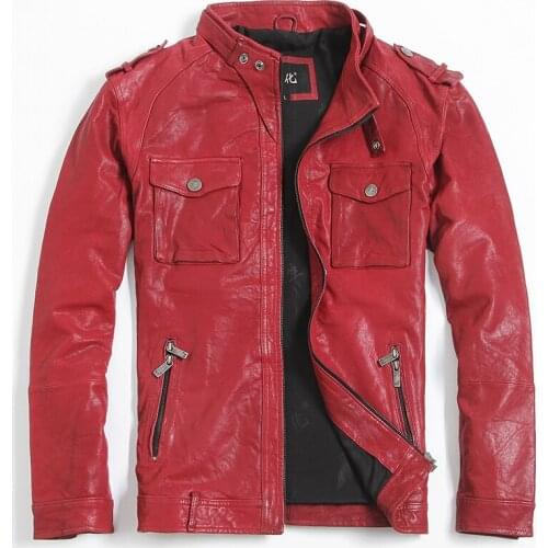 2020 Black Men Genuine Leather Jacket Fashion Stand Collar Motorcycle Biker Jacket Vegetable tanned goatskin Winter Coats