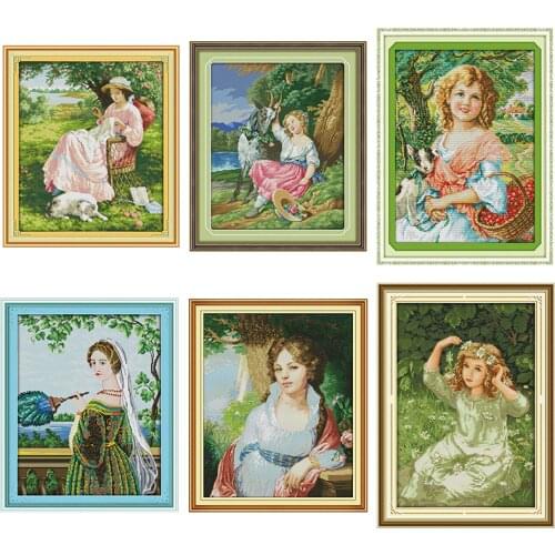 Beautiful Girl Series Cross Stitch Kit Character Pattern 14CT White 11CT Count Stamp Embroidery Set DIY Home Decoration Painting
