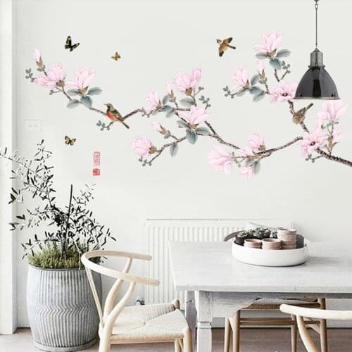 Peach Blossom Wall Stickers Chinese Flowers Vintage Poster Teenager Room Decoration Girl Room Wall Decal Aesthetic PVC Murals