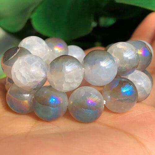 Natural Stone Blue Plated Grey White Cracked Dragon Fire Agates Beads Round Loose Charms Bead for Jewelry Making DIY Bracelet