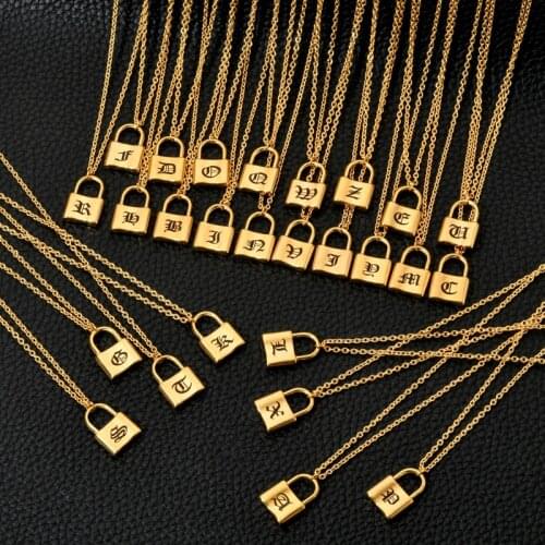 New Stainless Steel Engraved 26 Letters Necklace Jewelry Gold Plated Initial Letter Lock Clavicle Necklace For Women Girl Gift