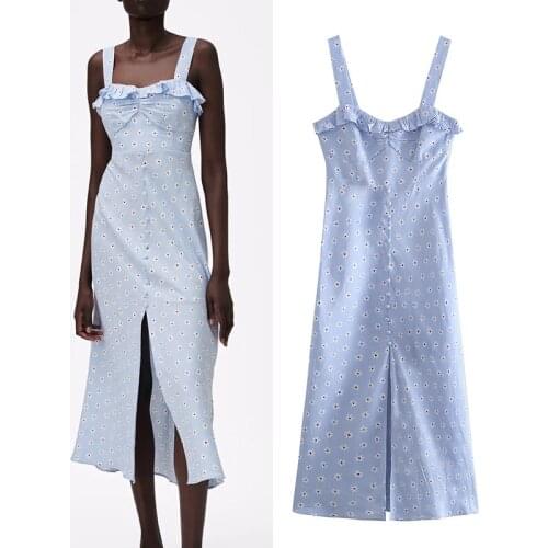 Dress Za Women Dress 2021 Summer New Fashion Cotton Tube Top Printed Sling Women Dress Casual Chic Street Party Youth Dresss