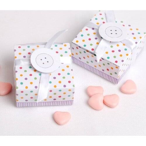 Lovely Button favor candy box with ribbon for baby shower,birthday,new born,Christening & Baptism party gifts packaging ,100pcs