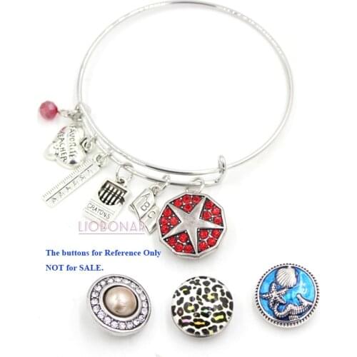 1PC Snap Jewelry Teacher Bracelet Book Ruler Crayons Charms Expandable Liobonar Snap Buttons Charms Bracelets for Teacher Gifts
