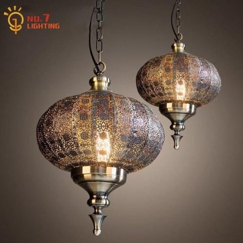 Southeast Asia Moroccan Lamp Iron Art Industrial Birdcage Pendant Lights Retro Vintage Lantern Hanging Lamp Decor Loft Kitchen