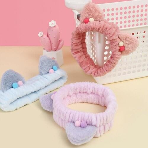 Leisure Cute Sweet Fabric Hairband Soft High Elastic Flannel Cute Washing Headband Home Daily Convenient Wearing Hair Accessory