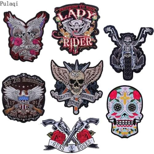 Pulaqi Motorcycle Biker Patch Iron On Embroidered Patches For Clothes Stripe Rock Hippie Band Metal Stickers Iron Applique Badge