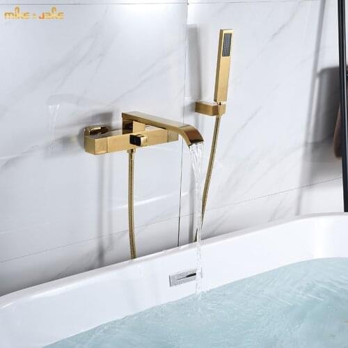 Luxury gold bathtub faucet wall mounted waterfall mixier bathtub waterfall golden shower cold and hot bath faucet MJ5211
