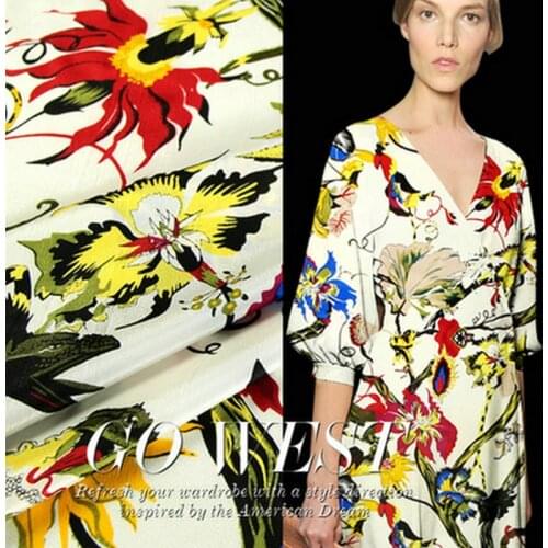 Flower printed silk crepe de chine fabric