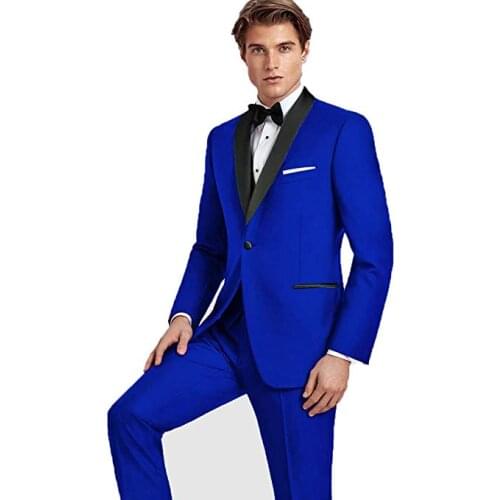 Custom Made Groomsmen Royal Blue Groom Tuxedos Shawl Black Lapel Men Suits Wedding Best Man Blazer ( Jacket+Pants+Vest+Tie )C472