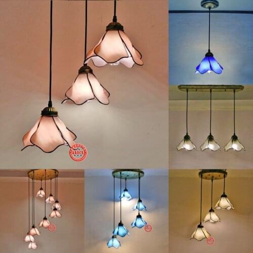 Mediterranean Lily Glass Chandelier Living Room Restaurant Modern Pastoral Painted Glass LED Chandelier free shipping