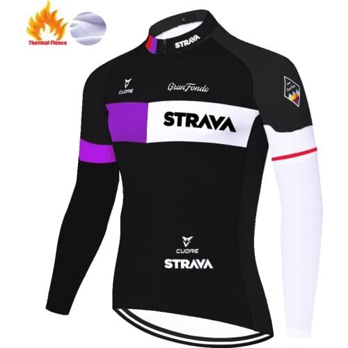 Strava 2021 Winter Thermal Fleece Cycling Jersey Long Sleeve Ropa Ciclismo Hombre Bicycle Wear Bike Clothing maillot Ciclismo