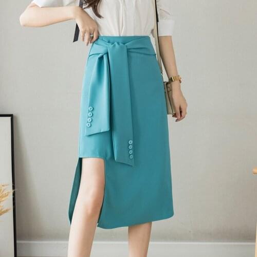 Summer 2021 New High Waist Split Hip White Skirt Formal Blue Black Women Clothes Office Work Wear Business Skirts Clothing