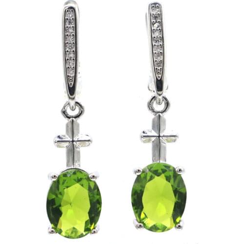 48x21mm Jewelry Set Long Hollow Created Green Peridot Golden Citrine for Women Silver Earrings Fine Jewelry Daily Wear