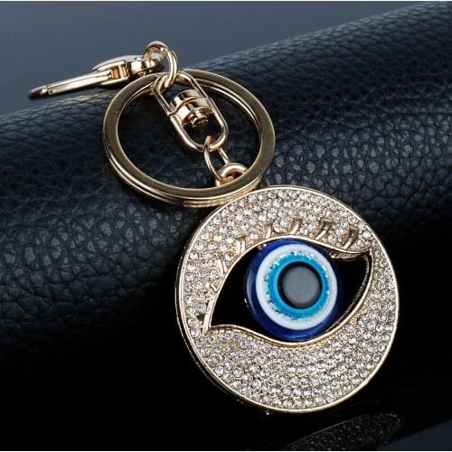 Evil Eye Keychain Crystal Bag Pendant Keyring Handmade Rhinestone Key Chains Holder Women Bag Accessories Porte Clef
