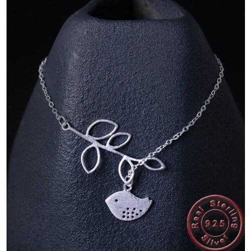 Amxiu 925 Sterling Silver Clavicular Chain Necklace Handmade Leaves Bird Pendant Necklace for Women Girls Accessories Jewelry