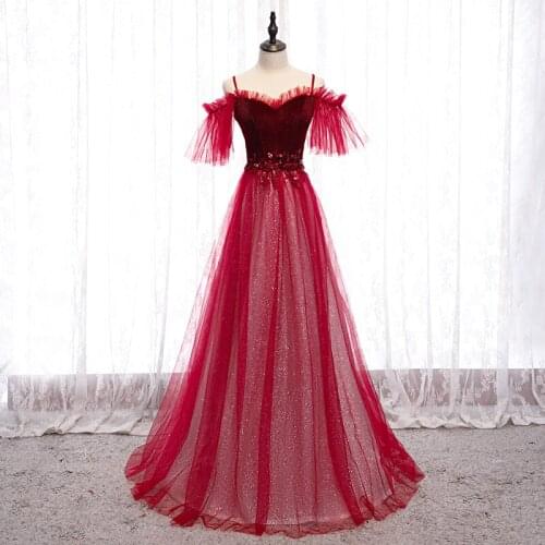 Bespoke Occasion Dress Illusion V-Neck Short Sequined Crystal Beading Spaghetti Strap Lace Tulle Women Formal Evening Gown HB225