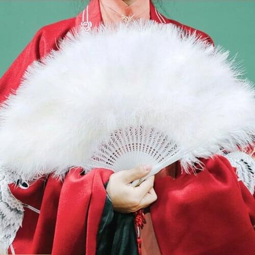 Folding ostrich feather dance hand fans for event party decoration wedding bride photo props 1pcs