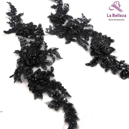 2pieces/lot Good quality black/off white 3D flowers polyester applique patches 40*15cm