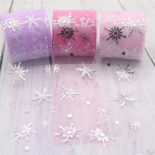 25Y Snowflake Tulle Spool Roll Fabric Wedding Birthday Party Decorations Festival Gifts DIY Craft Supplies Headwear Accessories