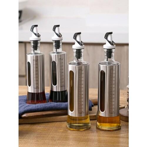 300ml 500ml Stainless Steel Transparent Glass Oil Pot Large Controlled Oil Bottle Leak Proof Oil Bottle Kitchen Supplier