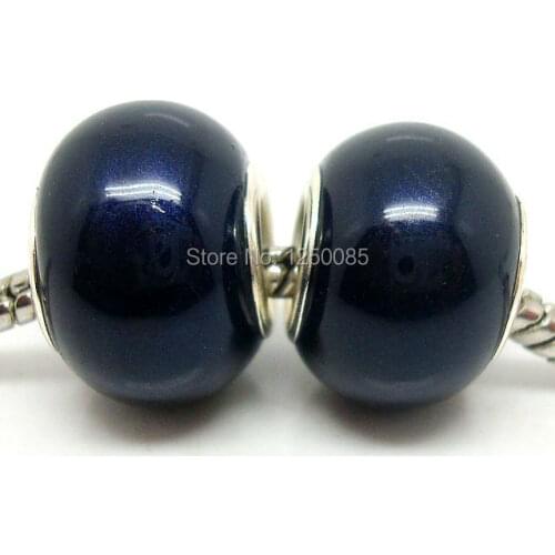 50Pcs Navy Blue Color Imitation Pearl European Lampwork Glass Beads Fit European Bracelet & Necklace LGB269-9