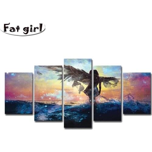 5 Piece Diamond Painting Abstract Fantasy Angel Wing 5D Diy Full Square Round Drill Wall Decor Mosaic Cross Stitch Embroidery