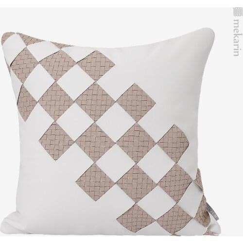 Sofa bed pillow Beige leather hand-woven square pillow Bedroom pillow Lumbar pillowcase Pillow core Living room square pillow