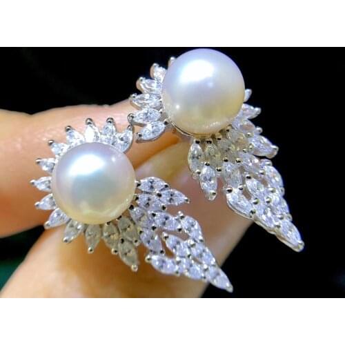 Shining 925 Sterling Silver Earrings Findings Mountings Settings Jewelry Parts Fittings for Pearls Coral Jade Agate Stones